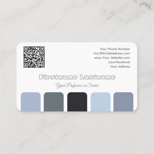青いグレーシェードのカラーパレット書道QRコード 名刺 (裏面)