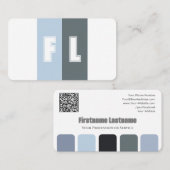 青いグレーシェードのカラーパレット書道QRコード 名刺 (正面/裏面)
