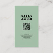 青いグレーチェッカーボードパターンQRコードハンドメイド 名刺 (裏面)