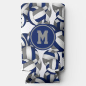 青いグレーバレーボールのパターンのスポーツモノグラムの スリム缶クーラー (裏面)