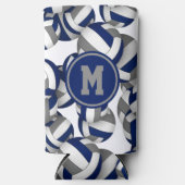 青いグレーバレーボールのパターンのスポーツモノグラムの スリム缶クーラー (正面)