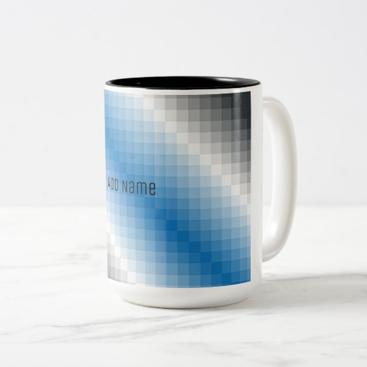 青いグレーピクセルのパーソナライズされたマグカップ ツートーンマグカップ (正面右)
