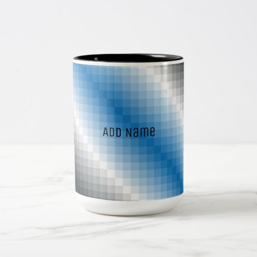 青いグレーピクセルのパーソナライズされたマグカップ ツートーンマグカップ (中央)