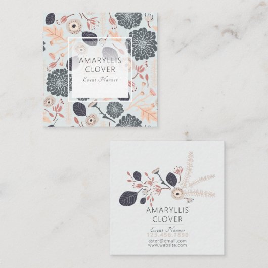 青いグレーピーチよくはしゃぐミックス投げ花 スクエア名刺 (正面/裏面)