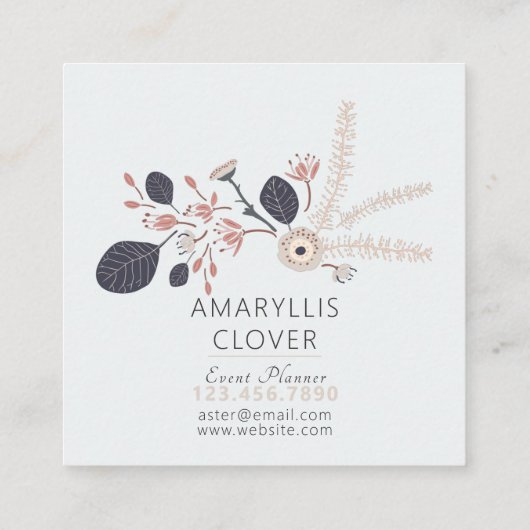 青いグレーピーチよくはしゃぐミックス投げ花 スクエア名刺 (裏面)