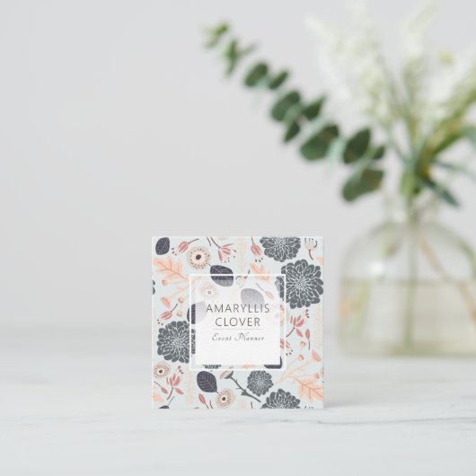 青いグレーピーチよくはしゃぐミックス投げ花 スクエア名刺 (スタンド正面)