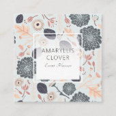 青いグレーピーチよくはしゃぐミックス投げ花 スクエア名刺 (正面)