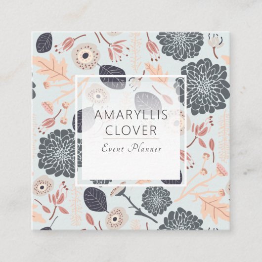 青いグレーピーチよくはしゃぐミックス投げ花 スクエア名刺 (正面)