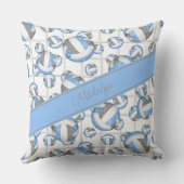 青いグレーボガーリーレーボールパターン網アクセント クッション (裏面)