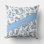 青いグレーボガーリーレーボールパターン網アクセント クッション (正面)