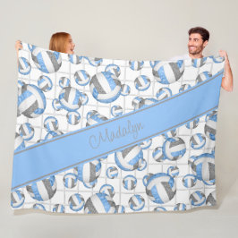 青いグレーボガーリーレーボールパターン網アクセント フリースブランケット