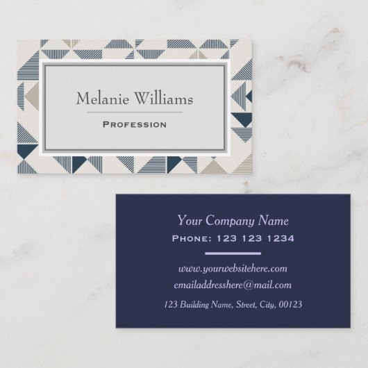 青いグレーモダンの幾何モザイクパターン 名刺 (正面/裏面)