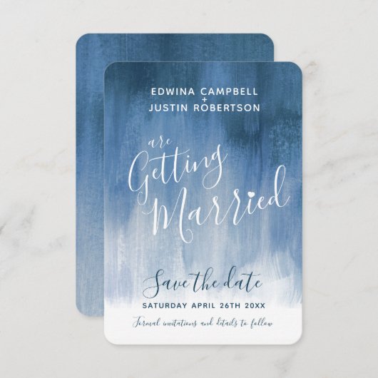 青いグレーモダンアートは日付カードを保存 セーブザデート (正面/裏面)