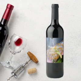 青いケシのパーソナライズされた花 ワインラベル