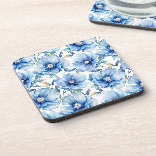 青いケシの花柄 コースター (左側)