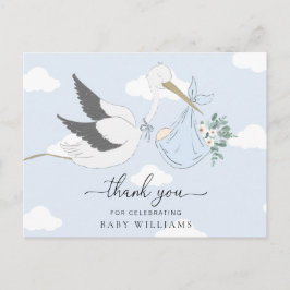 青いコウテイペンギンのベビーシャワーお礼メッセージ ポストカード