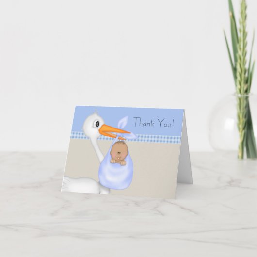 青いコウノトリの男の子サンクスカード サンキューカード (正面)