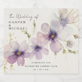 青いコスモスのパーソナライズされた花結婚の リキュールボトルラベル (シングルラベル)