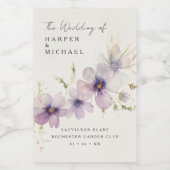 青いコスモスのパーソナライズされた花結婚の ワインラベル (シングルラベル)