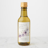 青いコスモスのパーソナライズされた花結婚の ワインラベル (正面)