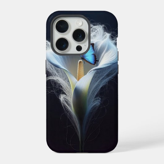 青いコモンモルフォ蝶とカカラユリ iPhoneケース (裏面)