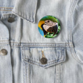 青いコンゴウインコのオウムボタン 缶バッジ (インサイチュ)