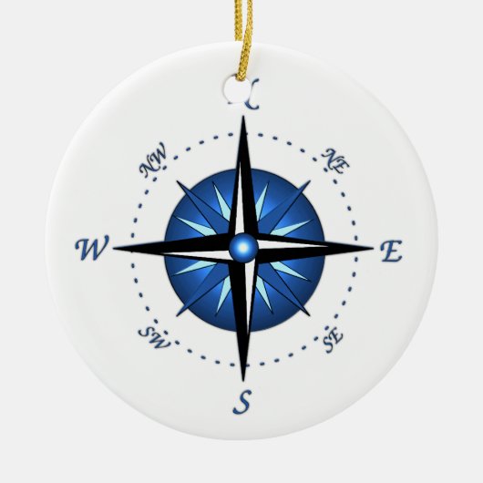青いコンパス面図 セラミックオーナメント (正面)