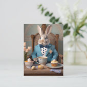 青いコートと蝶ネクタイのウサギ ポストカード (スタンド正面)