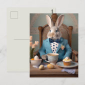 青いコートと蝶ネクタイのウサギ ポストカード (正面/裏面)