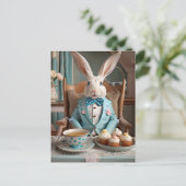 青いコートと蝶ネクタイのウサギ ポストカード (スタンド正面)