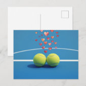 青いコートにLOVEと書かれたテニスボール シーズンポストカード (正面/裏面)
