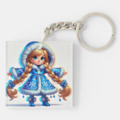青いコートの雪の乙女 キーホルダー (裏面)