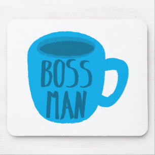青いコーヒーカップを持つボスの人 マウスパッド