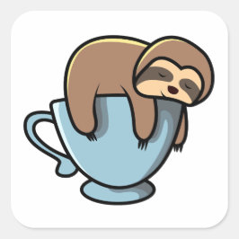 青いコーヒーマグで眠っているナマケモノ スクエアシール
