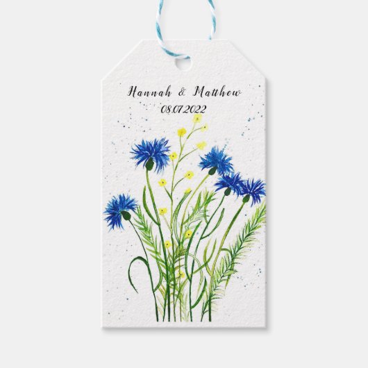 青いコーンフラワーフローラのかわいらし水結婚色 ギフトタグ (正面)