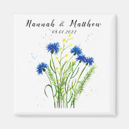 青いコーンフラワーフローラのかわいらし水結婚色 マグネット