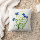 青いコーンフラワーフローラ水彩かわいらし花 クッション (ブランケット)