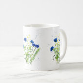青いコーンフラワーフローラ水彩かわいらし花 コーヒーマグカップ (正面右)