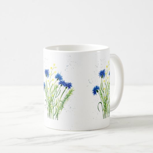 青いコーンフラワーフローラ水彩かわいらし花 コーヒーマグカップ (正面右)