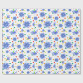 青いコーンフラワー数々のズ色のドット復活祭 ラッピングペーパー (フラット)
