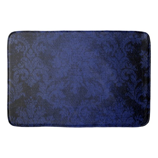 青いゴシックのビクトリアンなダマスク織のヴィンテージの壁紙 バスマット (正面)