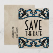 青いゴシック様式の渦巻き形日付はがきを保存 案内ポストカード (正面/裏面)