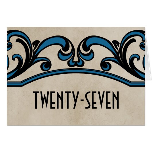 青いゴシック様式の渦巻き表の番号カード (正面横)