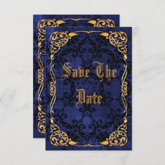 青いゴシック様式及び金ゴールドは日付第18保存を組み立てました セーブザデート (正面/裏面)