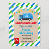 青いゴミ収集車の誕生日招待状 招待状 (正面/裏面)