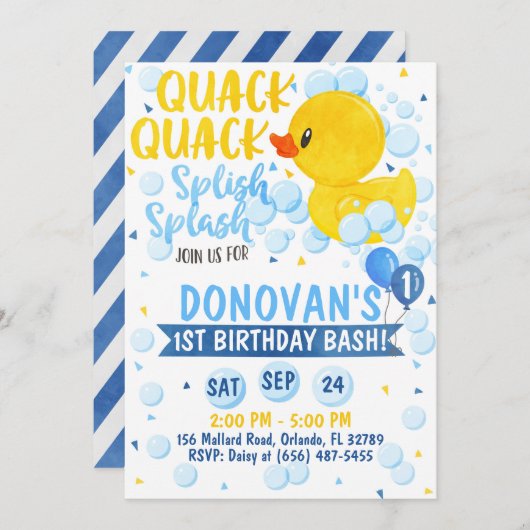 青いゴムのあひるの招待状 招待状 (正面/裏面)