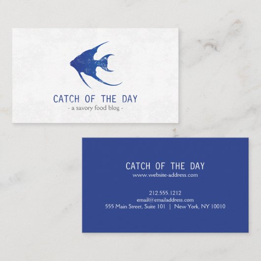 青いゴム印の魚をテーマ航海のにした 名刺 (正面/裏面)