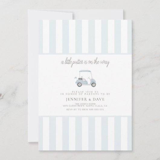 青いゴルフカートの小さなパター途中 招待状 (正面)