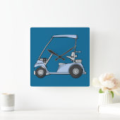 青いゴルフカートの時計 スクエア壁時計 (ホーム)