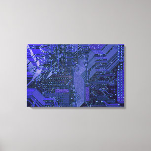 青いサイバーの回路基板 テクノロジーアート エレクトロニクス キャンバスプリント